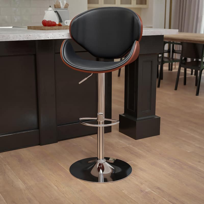 Bentwood Adjustable Height Barstool with Curved Back and Vinyl Seat - 21"W x 20"D x 37" - 45.5"H - 21"W x 20"D x 37" - 45.5"H