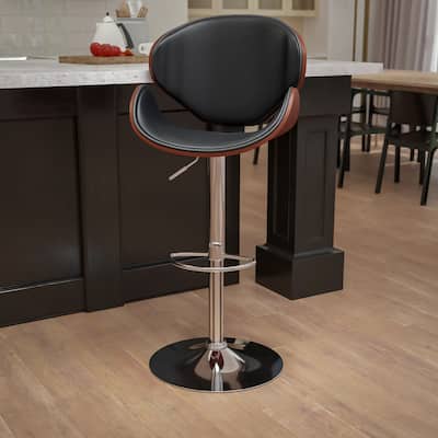 Bentwood Adjustable Height Barstool with Curved Back and Vinyl Seat - 21"W x 20"D x 37" - 45.5"H - 21"W x 20"D x 37" - 45.5"H