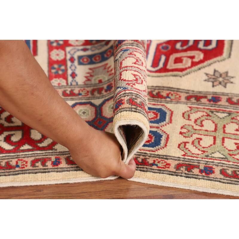 Geometric Kazak Oriental Area Rug Hand-Knotted Bedroom Wool Carpet - 5'0" x 6'9"