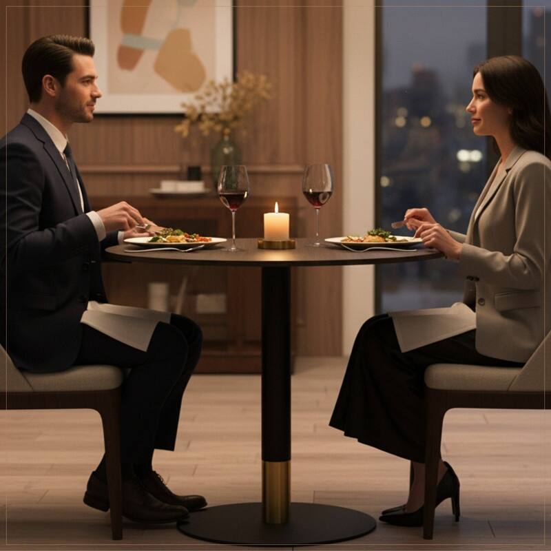 Vail Round Dining Table with 27 in. MDF Tabletop in Black Stainless Steel Round Pedestal Base with Gold Accent Kitchen Table