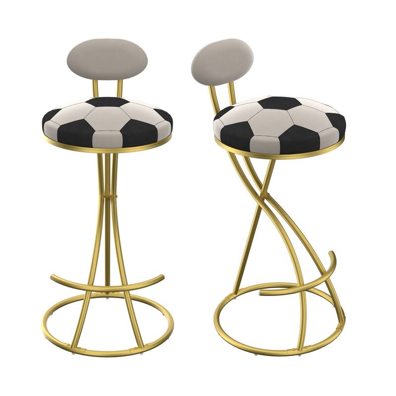 Upholstered S-shaped Barstools Set of 2 Velvet Counter Bar Stools Football Print Round Dining Stool