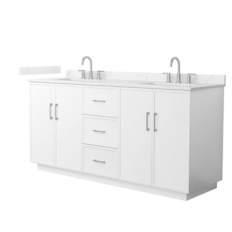 Wyndham Collection WCH7474-72D-QTZ-US3MXX Elan TK 72" Free Standing - White / Giotto Quartz Top / Brushed Nickel