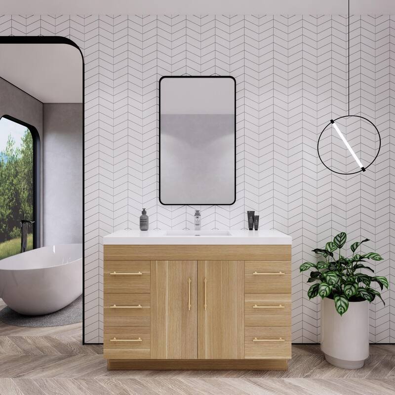 Eliza 48'' Freestanding Vanity with Single Sink - 48'' Width - Champagne Oak