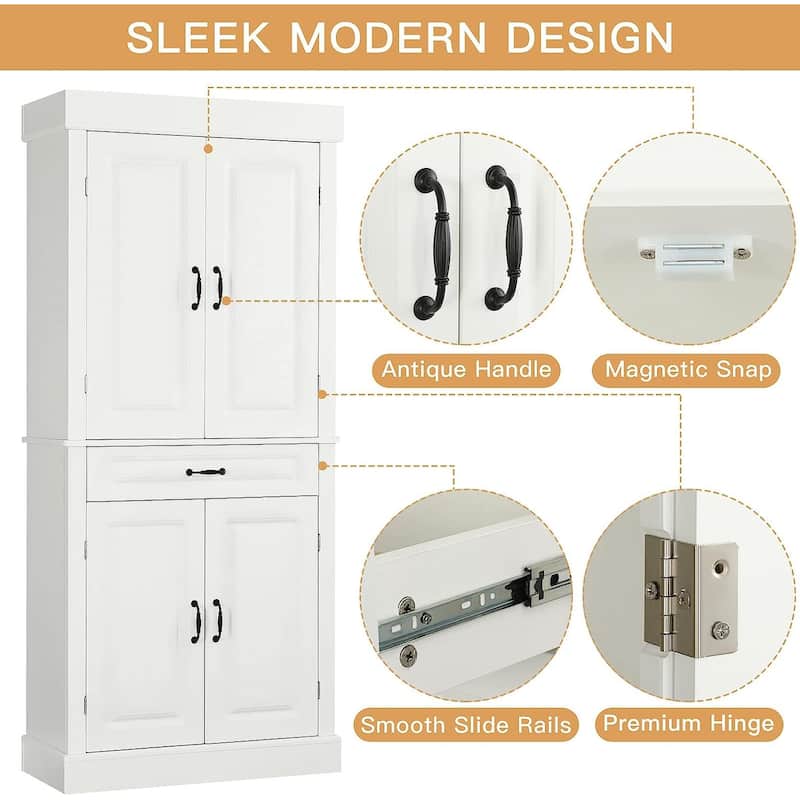 EROMMY 71'' Freestanding Kitchen Pantry Cabinet, Tall Storage Cabinet with Drawer and Adjustable Shelves, 2-Door Floor Cupboard