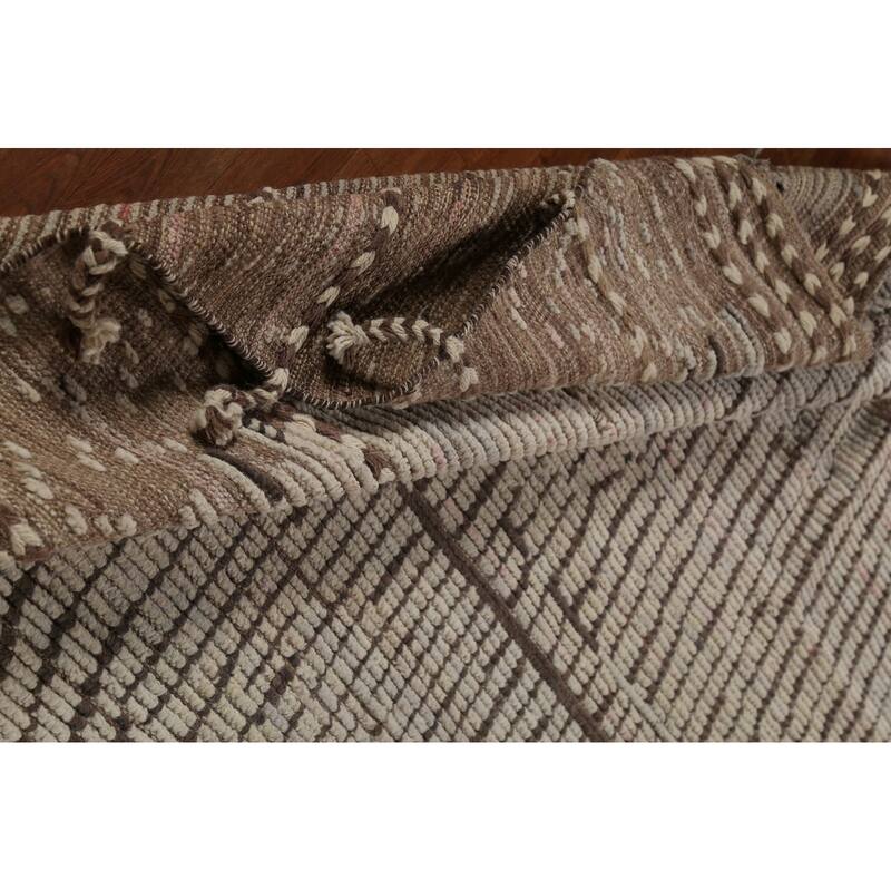 Striped Moroccan Oriental Large Area Rug Hand-Knotted Wool Carpet - 12'0"x 15'8"