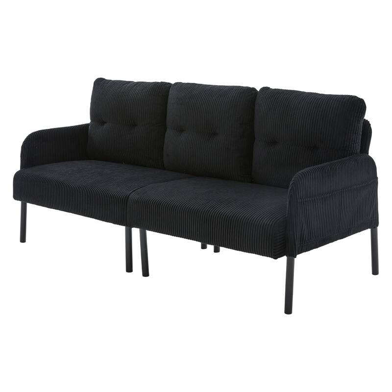 HOMEFUN Corduroy Upholstered Oversized Wood Frame Loveseat Sofa with Metal Legs and Side Pockets