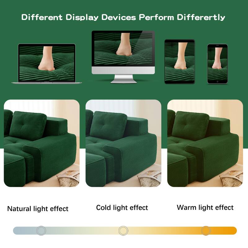 Roomfitters 82" Modular L-Shape Sectional Sofa, Corduroy Cloud Couch with Ottoman & Pearl Piping