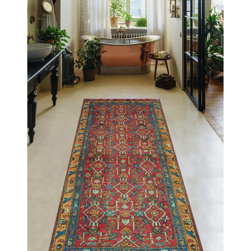 Fine Vintage Distressed Aliceson Red/Blue Runner - 2'11" x 6'9"