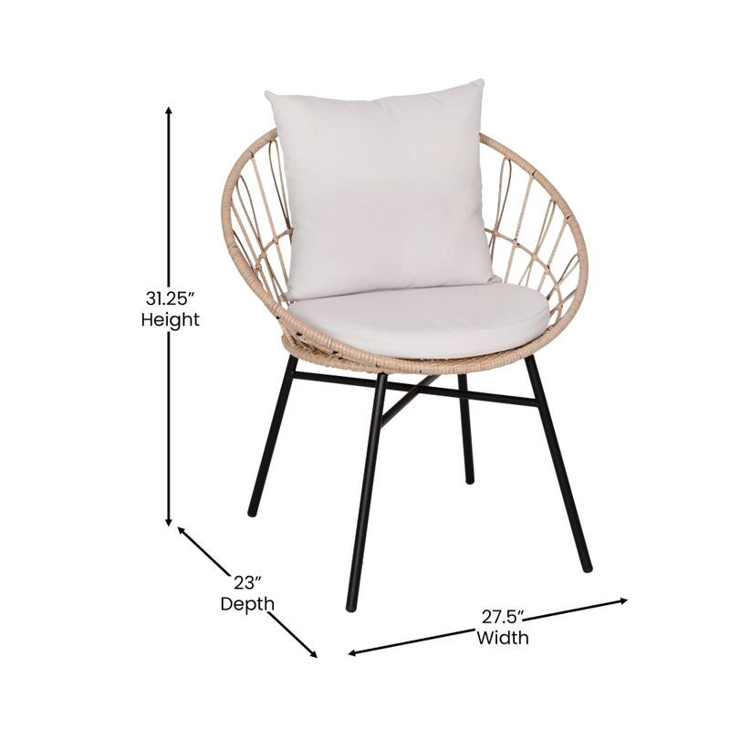 Indoor/Outdoor Rattan Rope Bistro Set, Glass Top Table & Cushions