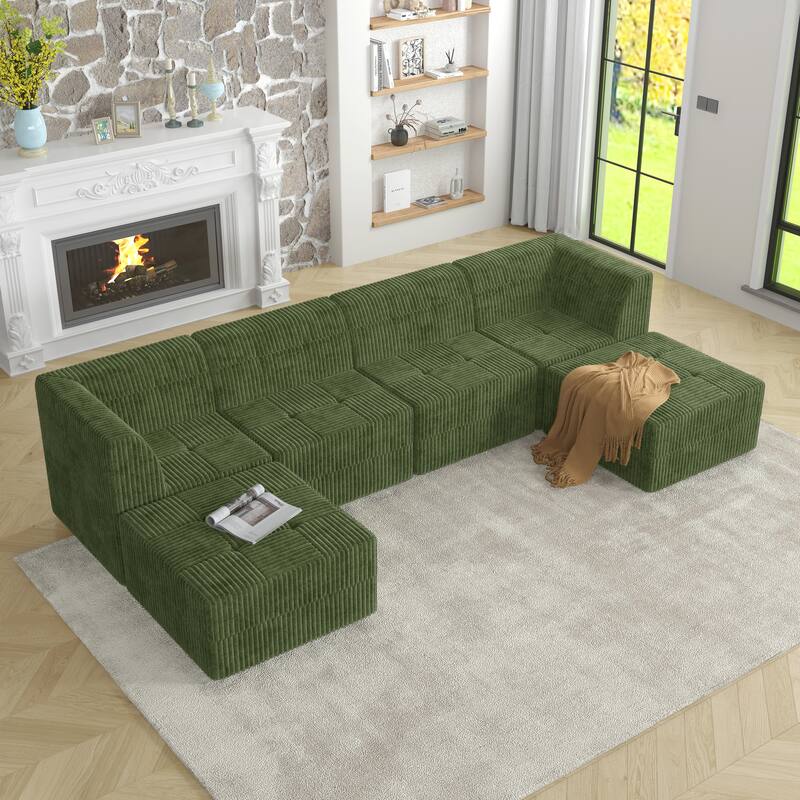 Modern Minimalist Modular Sectional Sofa with Terrycloth Upholstery and Wide Foam Seating for Living Room and Guest Room