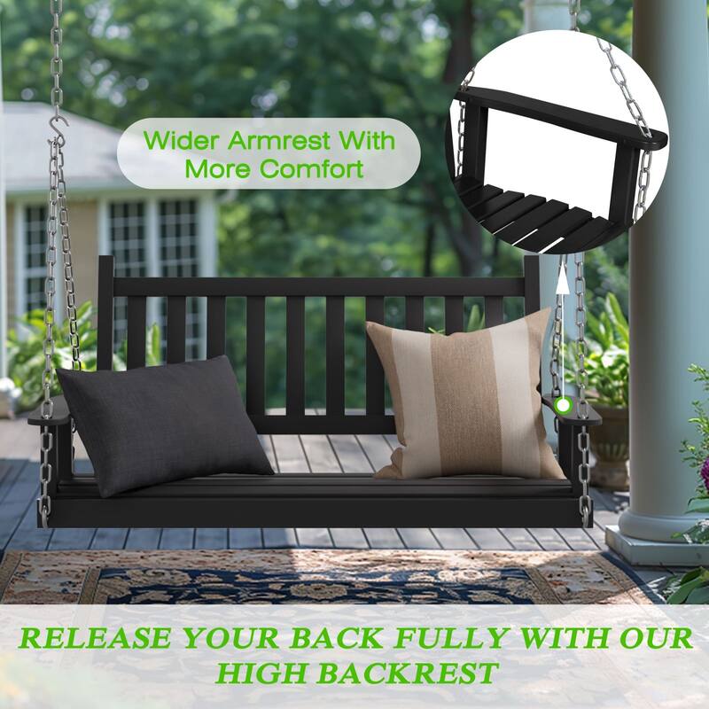 VEIKOUS 4 ft. Outdoor Wood Hanging Patio Porch Swing with Chains for 2 Person
