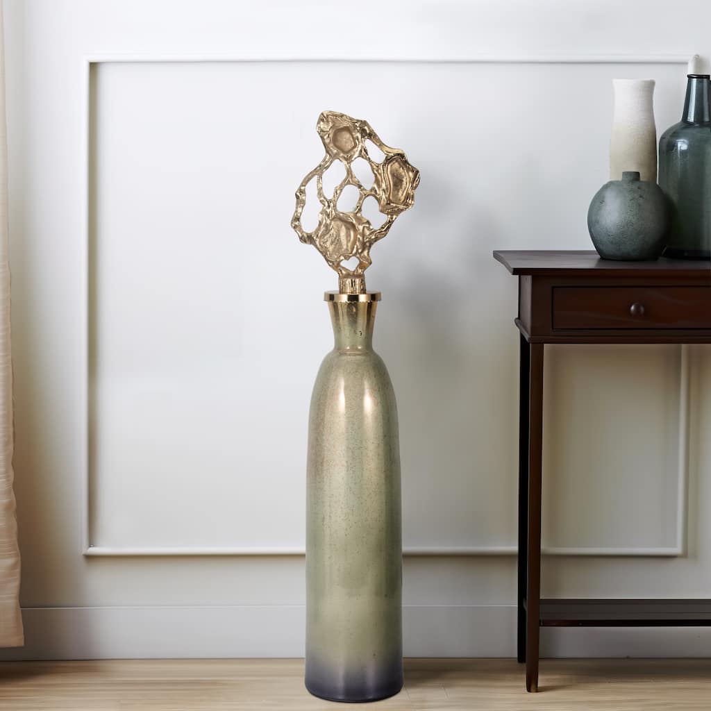 Sagebrook Home Anders Gold Floor Bottle, Cylinder, Glass, Ombre, Gold, Contemporary