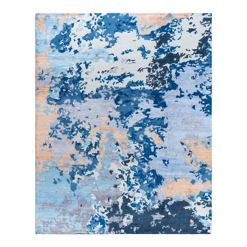 Modern One-of-a-Kind Hand-Knotted Area Rug - Blue, 8' 2" x 10' 1" - 8' 2" x 10' 1"