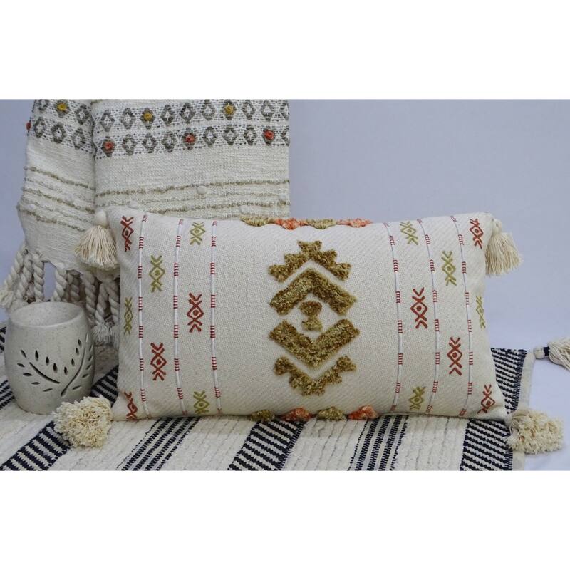Vibhsa 14" X 24" Embroidery Throw Pillow with Tassels