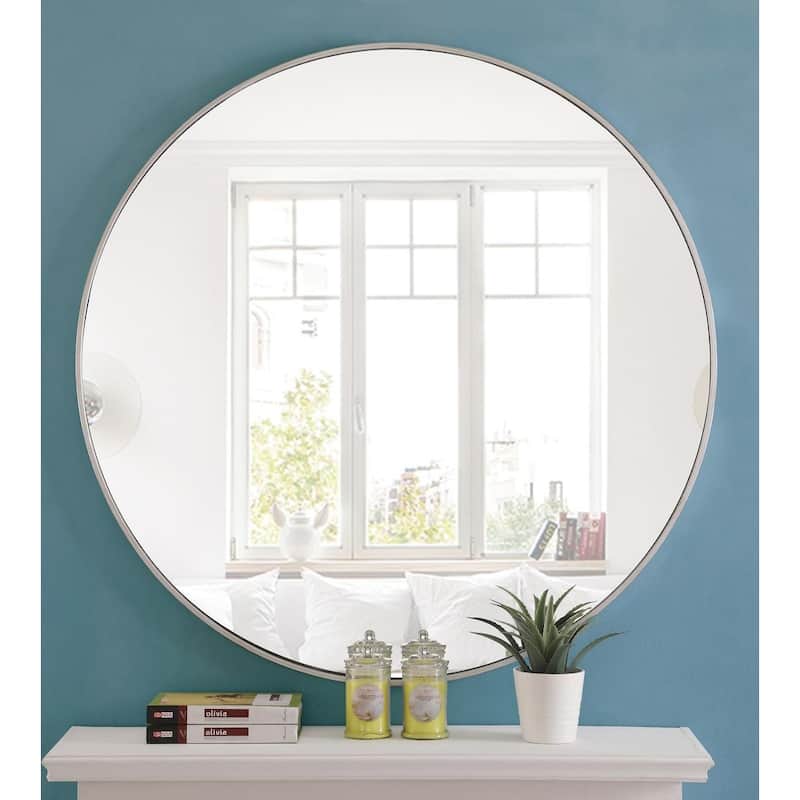 Carson Carrington Labbemala Metal Frame Round Mirror - 42" Diameter - Silver