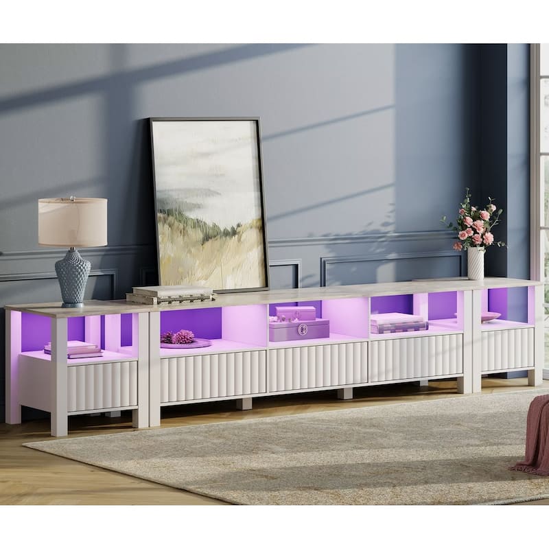 White TV Stand for 65-100 Inch TV with LED Light, Modern TV Console