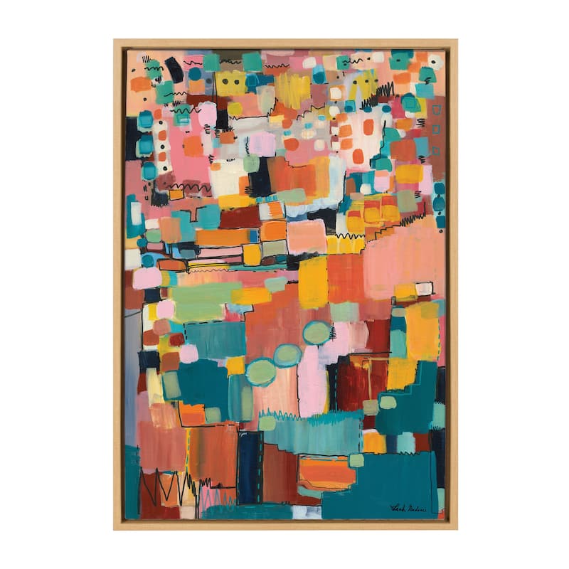 Kate and Laurel Sylvie Sunset Fiesta Framed Canvas by Leah Nadeau - 23x33 - Plastic - Natural