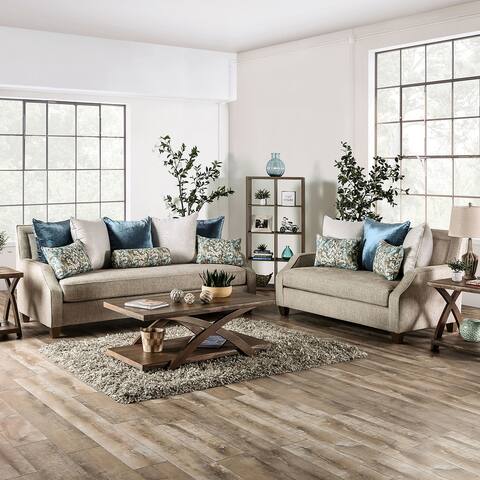 Furniture of America Kintha Beige Upholstered 2-Piece Sofa Set
