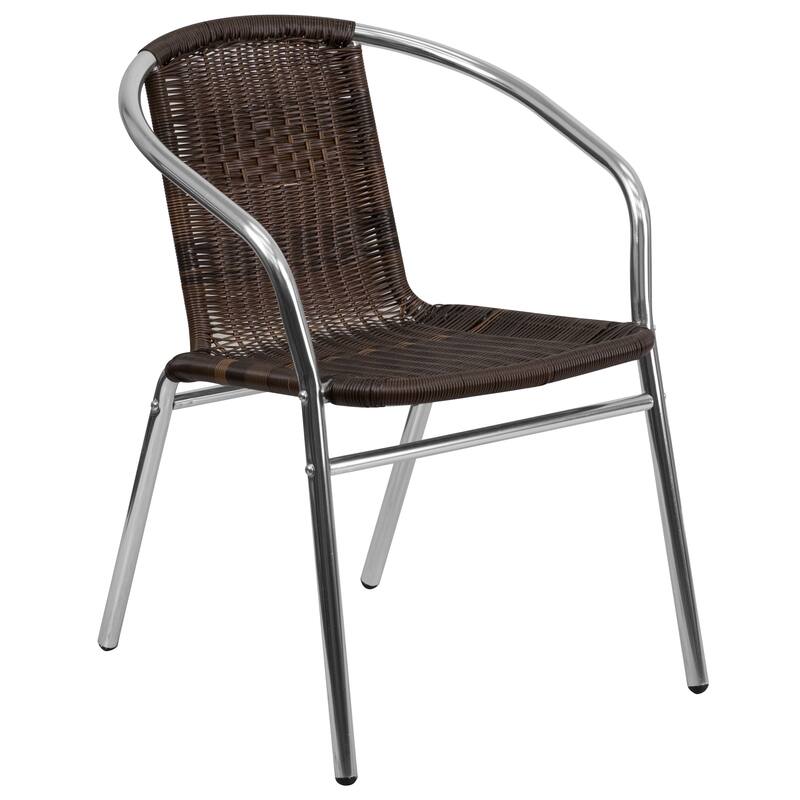27.5'' Round Aluminum Indoor-Outdoor Table Set with 2 Rattan Chairs - 27.5"W x 27.5"D x 27.5"H - 27.5"W x 27.5"D x 27.5"H