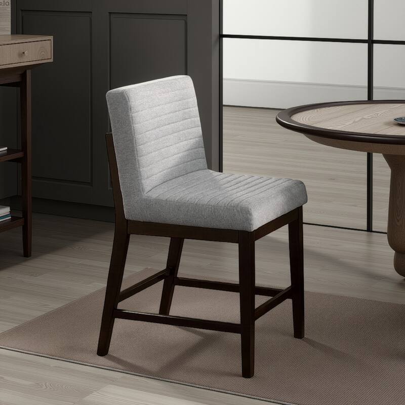 Eyna Counter Height Chair Set of 2, Gray Linen, Espresso Brown Wood