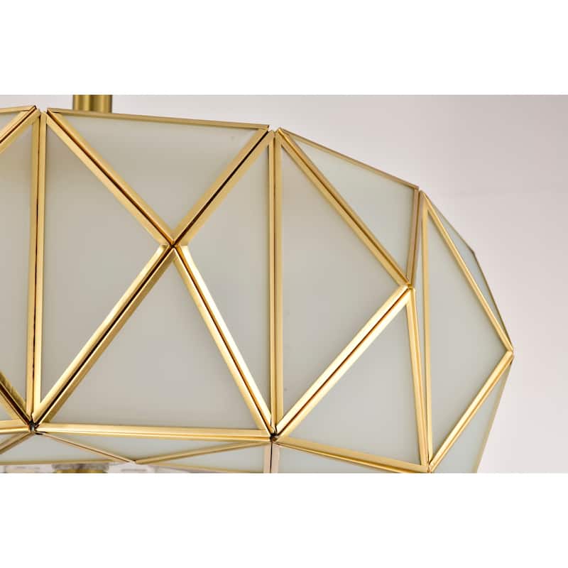 Brunel 6-light Brass and Frosted Glass Pyramid Design Fandelier Lighted Ceiling Fan Remote Control - Brass-White