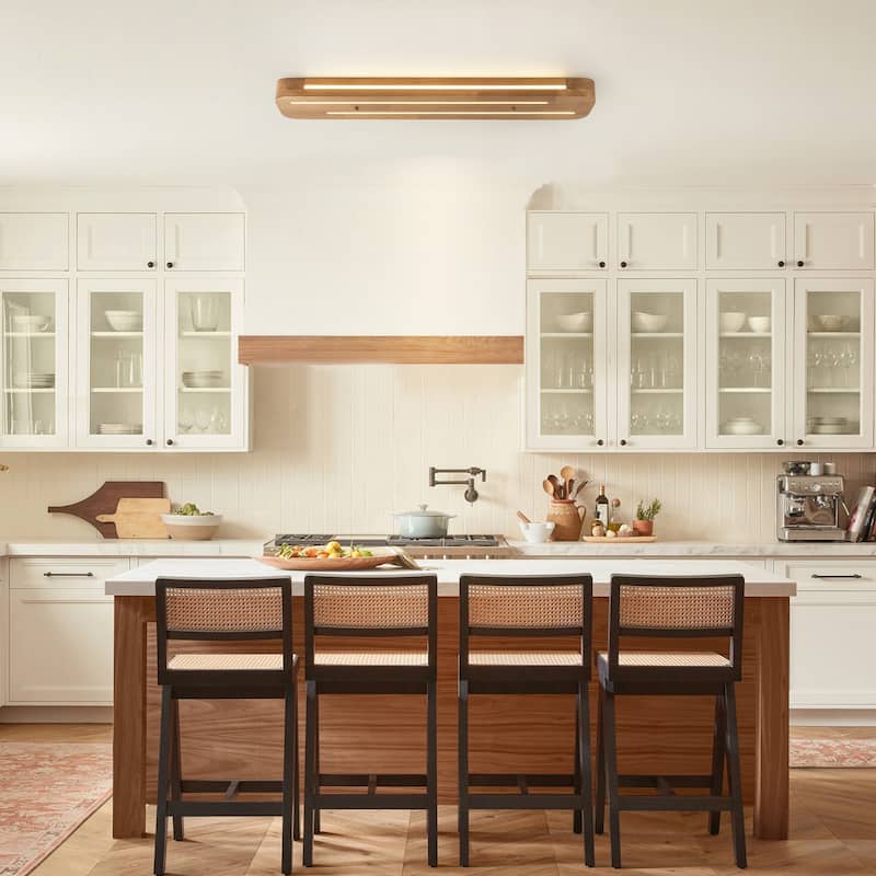39.37 in. Farmhouse Rustic Brown Long Strip Linear Wood LED Flush Mount Ceiling Light - 39.37 in. W x 7.68 in. H x 2.76 in. D
