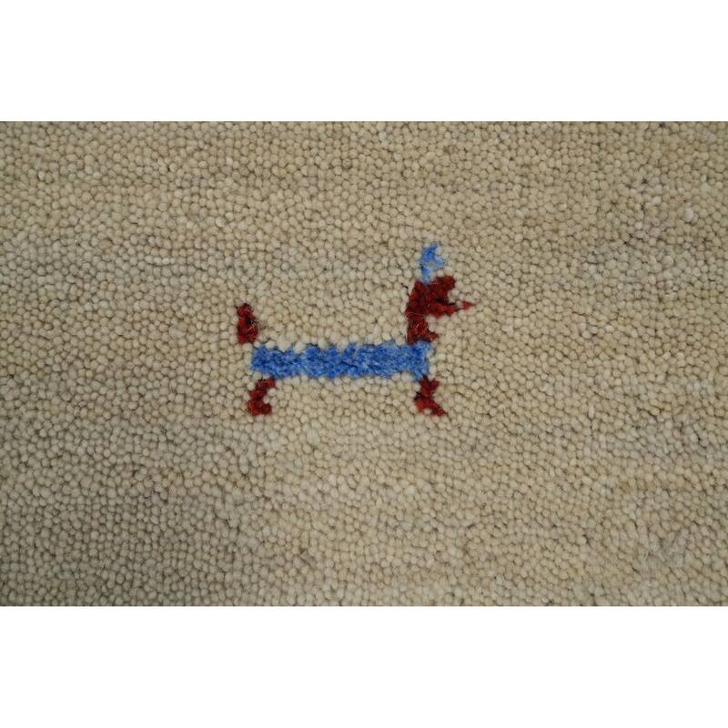 Hand Knotted Oriental 100% Wool Carpet Tribal Animal Pictorial Beige & Ivories Gabbeh Area Rug - 9' 7'' X 9' 9''