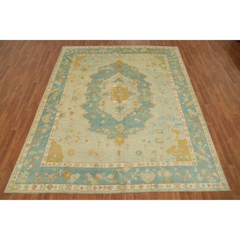 Vegetable Dye Wool Oushak Turkish Area Rug, Medallion Geometric Carpet - 9' 8'' X 8' 1''