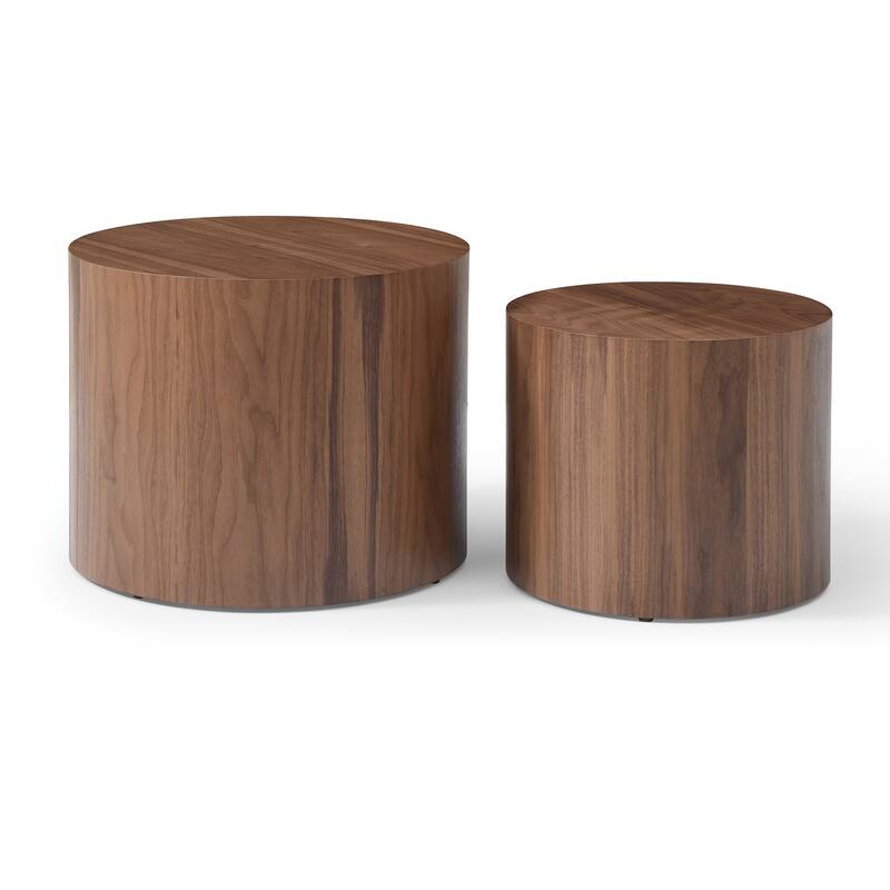Wood Grain Coffee Table Set of 2 Round Nesting Side Table Lightweight End Table Modern Accent Table, No Assembly Required