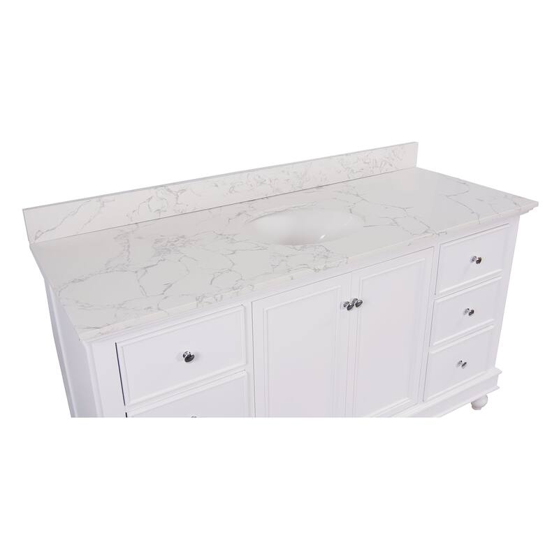 KitchenBathCollection Bella 60" Single Bathroom Vanity with Engineered Marble Top