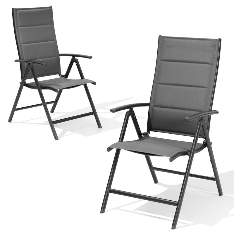 Patio Adjustable Reclining Folding Dining Chairs for Outdoor Indoor Garden Pool - See Picture - Set of 2, Dark Gray