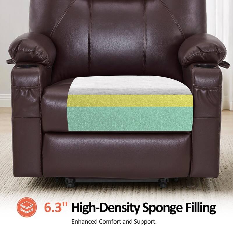 MCombo Medium-Wide Power Lift Recliner Chair Sofa with Massage and Heat for Elderly People, Faux Leather R7045