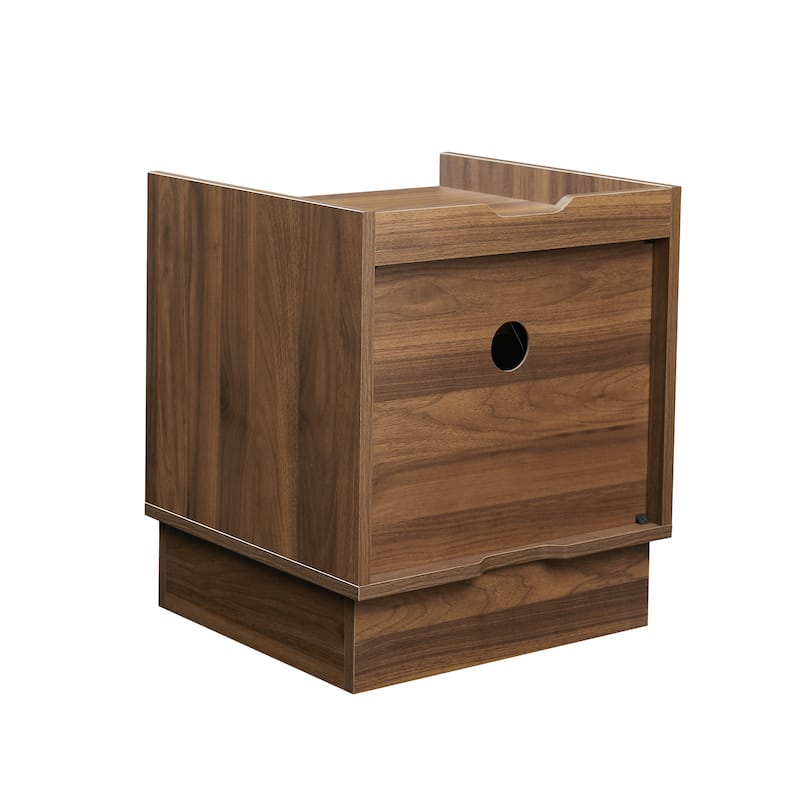 Mid Century Modern Nightstand with Charging Station and LED lights, Night Stand with 2 Drawers, Bedside Tables/End Table