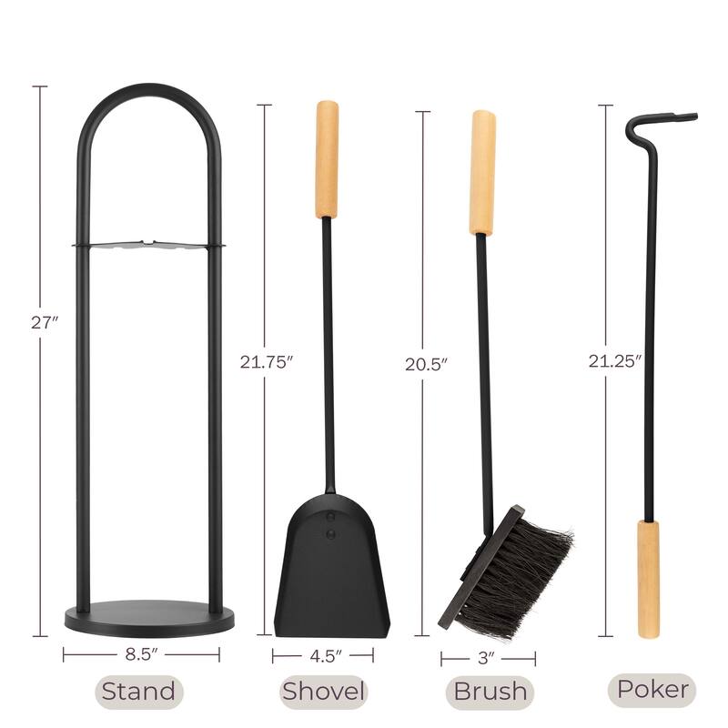 Lavish Home 4PC Fireplace Tool Set with Poker, Brush, Shovel, and Stand
