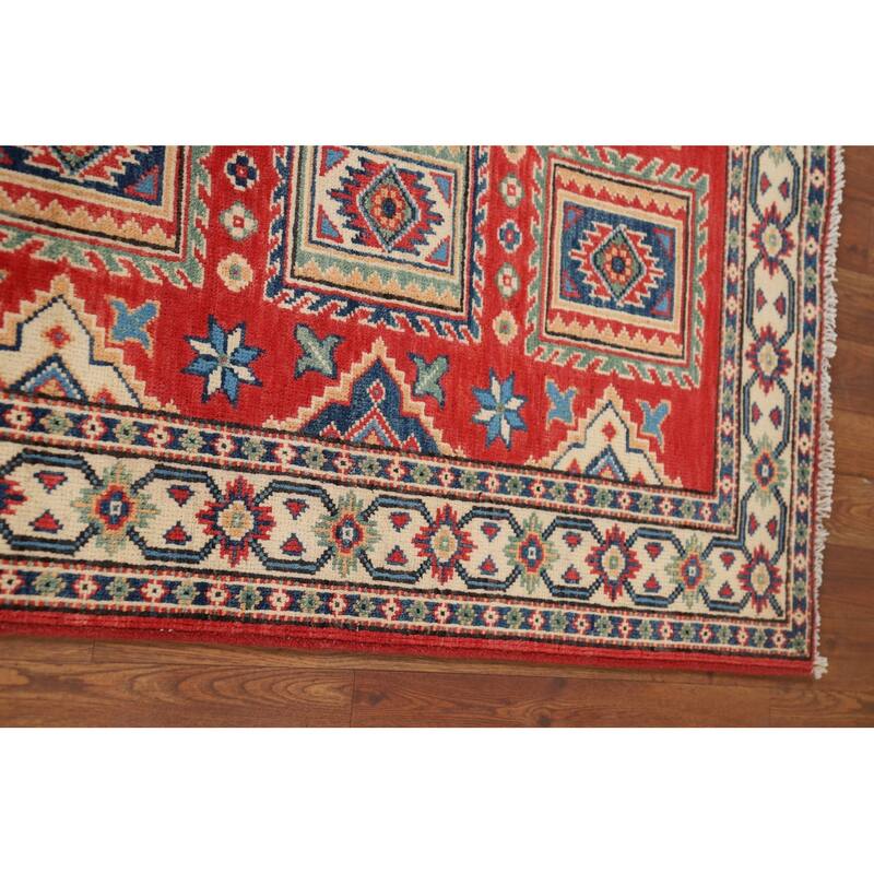 Geometric Kazak Runner Rug Hand-Knotted Wool Carpet - 2'8" x 10'1"
