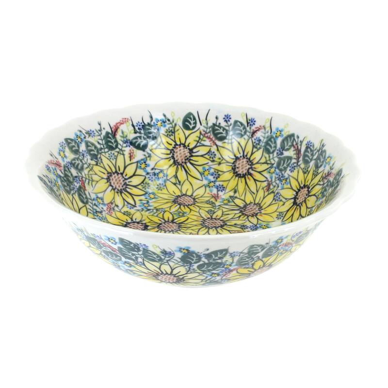 Blue Rose Polish Pottery 204 Vena Large Serving Bowl - Sunflower Maze