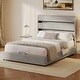preview thumbnail 4 of 8, Queen Size Upholstered Hydraulic Storage Bed - Lift-Up with RGB LED Headboard, Velvet, Gray.