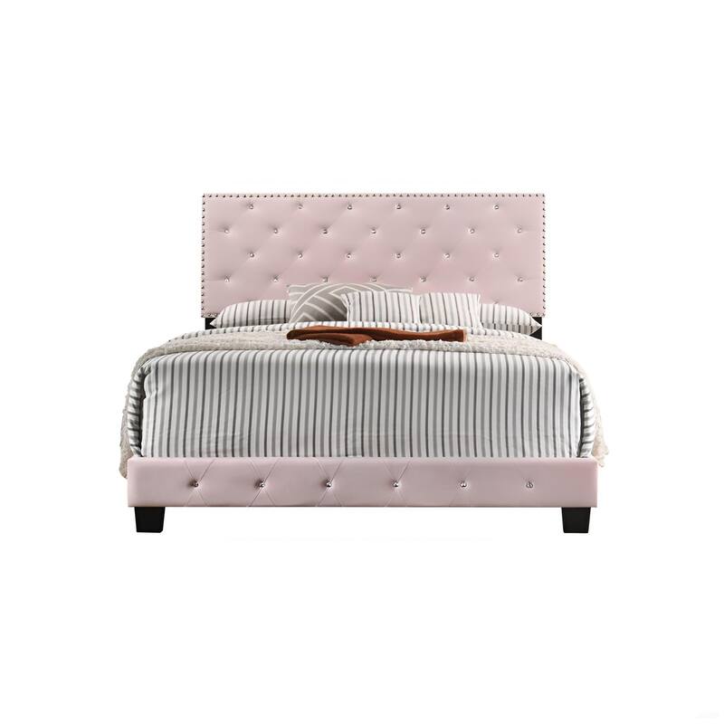 Pink Transitional Full Bed with Sturdy Frame