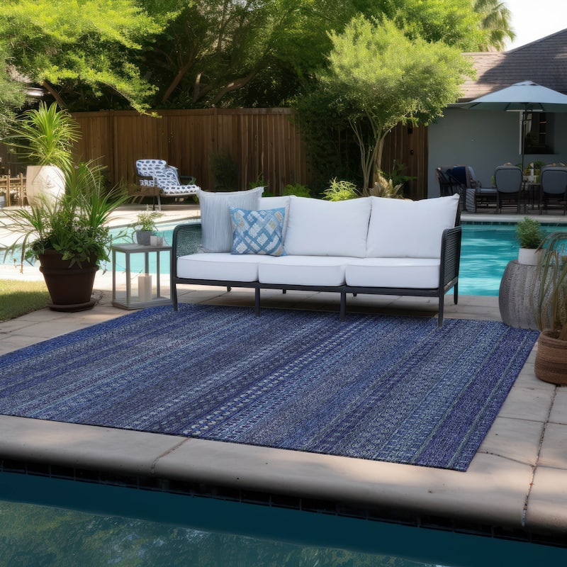 Machine Washable Indoor/ Outdoor Moroccan Stripes Chantille Rug
