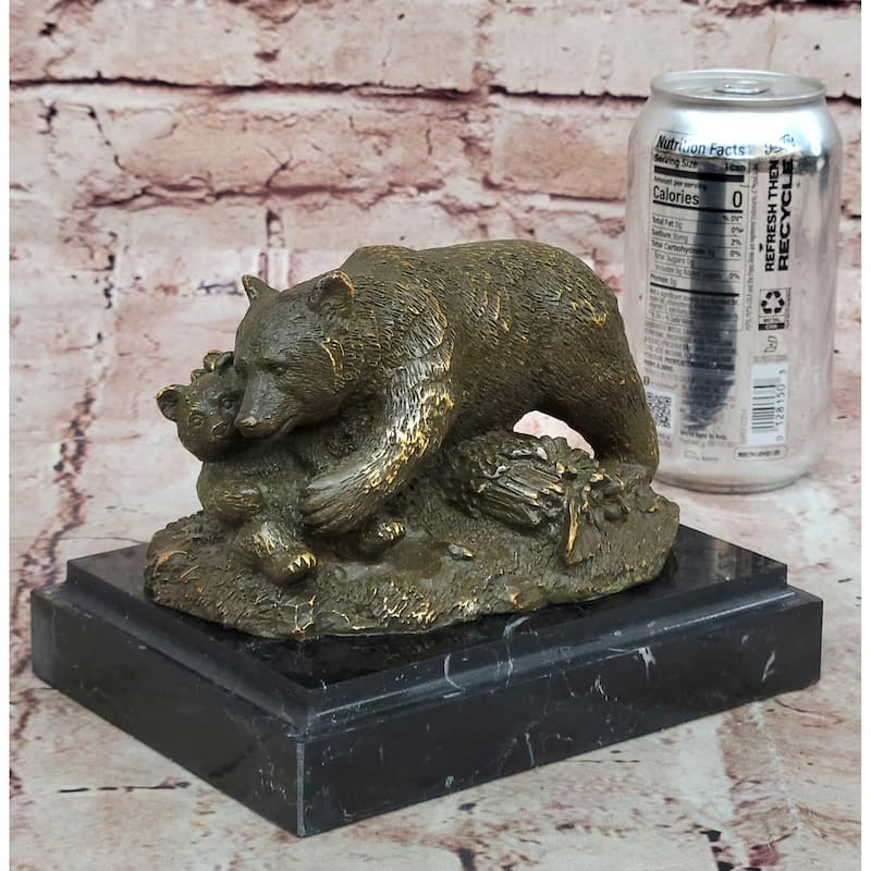 Bronze Bear And Cub Statue Realistic Wildlife Sculpture Decor