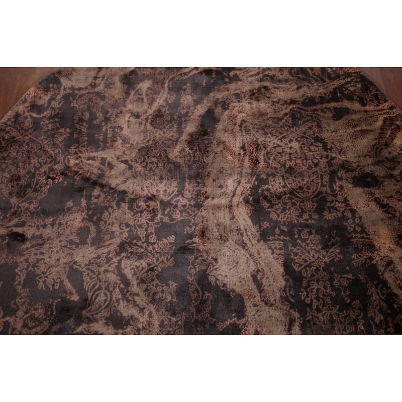 Contemporary Brown Abstract Round Rug Handmade Wool Carpet - 5'2" X 5'0"