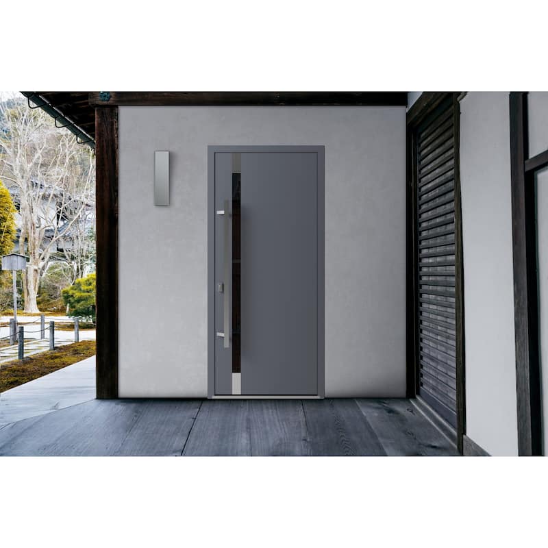 Front Exterior Prehung Steel Door Ronex 1011 Grey Stainless Inserts Entry Metal Painted W36xH80 Left hand Inswing