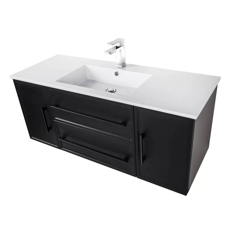 Milano Collection 48" Wall Mount Modern Shaker Bathroom Vanity Cabinet with Sink and Drawers