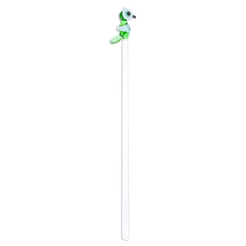 Novica Handmade Cheeky Green Owl Recycled Glass Cocktail Stirrer