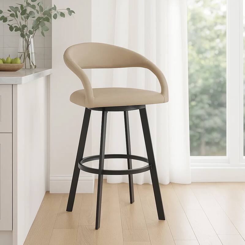 Monie Swivel Counter Stool Chair, Floating Back, Beige Faux Leather