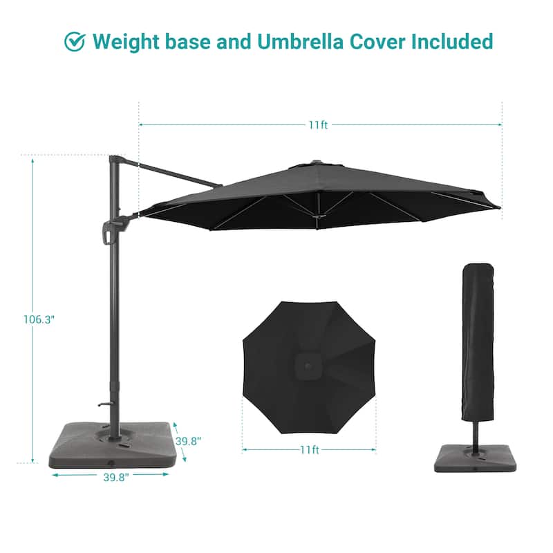BONOSUKI Outdoor 11Ft UV Protection Patio Cantilever Umbrella w/Base