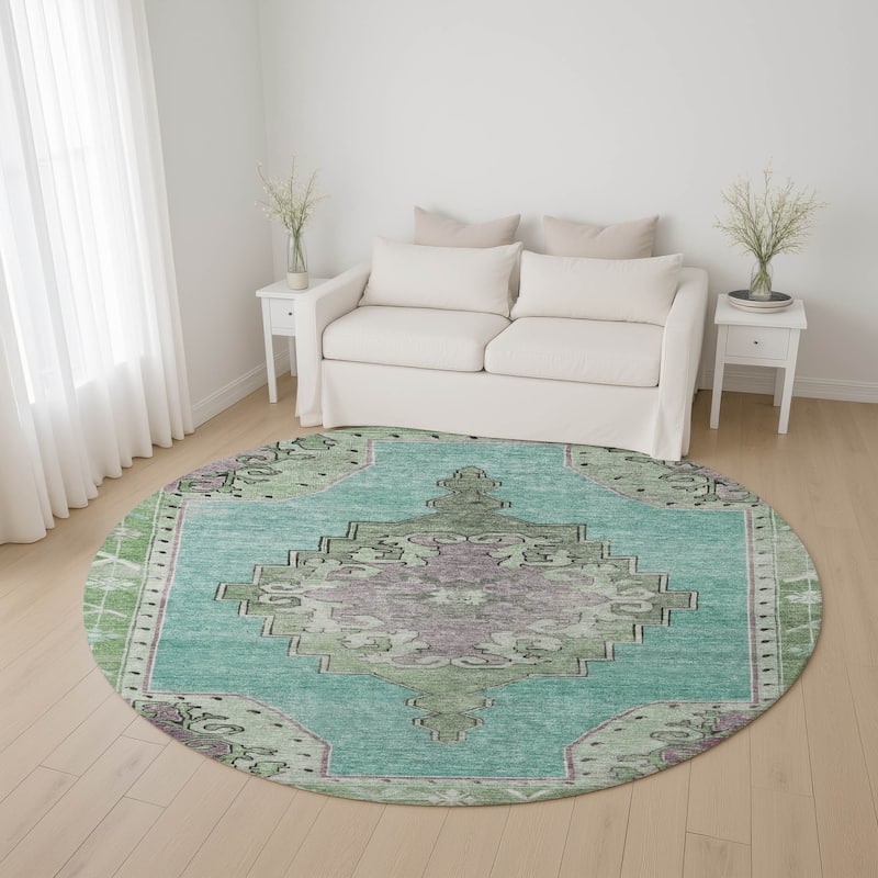 Premium Washable Super Soft Vintage Traditional Mayfield Rug - Teal - 8' x 8'