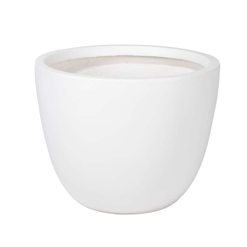 Dahlia Round Planter Pot in Fiberstone & MGO Clay with Drainage for Indoor Outdoor Patio Yard Weather Resistant Design - 13.6" H - White
