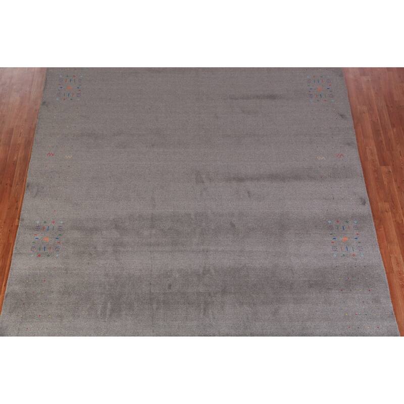 Hand Knotted Oriental 100% Wool Carpet Tribal Tribal Greys & Charcoal Gabbeh Area Rug - 12' 3'' X 8' 11''