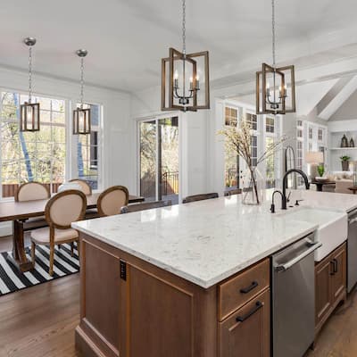 Modern Farmhouse 4-Light Wood Rectangle Lantern Chandelier for Kitchen Island - W16.5"xH20"